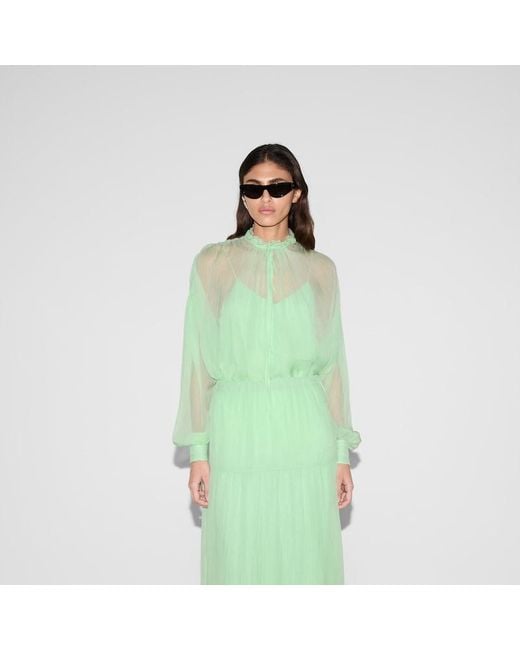 Gucci シルクシフォンクレポン トップ, グリーン, ウェア Green