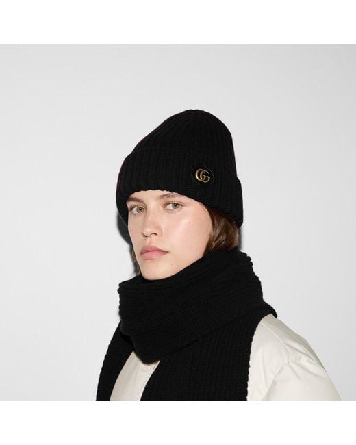Gucci Black Wool Cashmere Hat With Double G