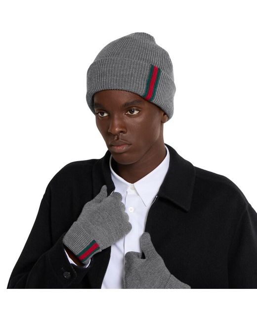 Bonnet En Laine Avec Bande Web, Taille Gucci pour homme en coloris Gray