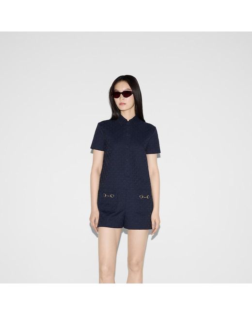Gucci Blue Overall Aus Gg Canvas Mit Horsebit, Grösse