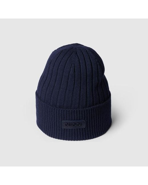 Gucci Blue Rib Knit Wool Hat, , , Wool for men