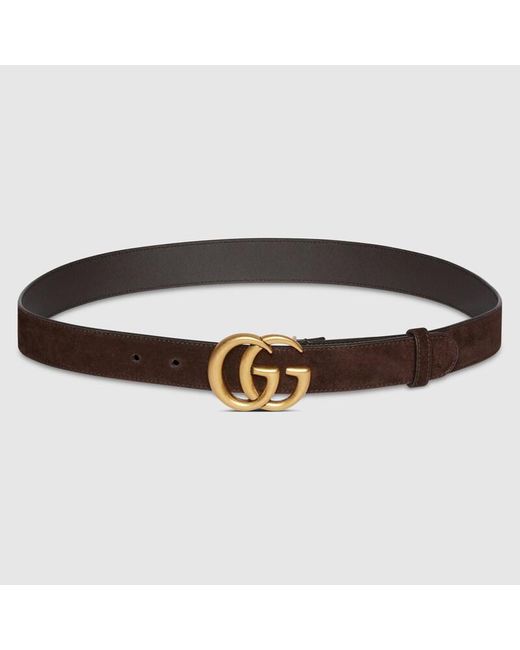 Gucci Brown Gg Marmont Thin Belt, Size 75, Suede for men