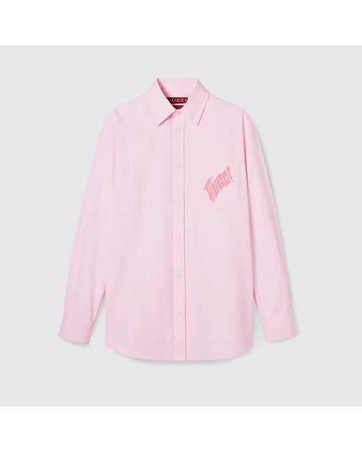 Gucci Pink Oxford Cotton Shirt With Embroidery for men