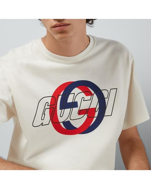 Camiseta Estampada de Punto de Algodón Gucci de hombre de color White