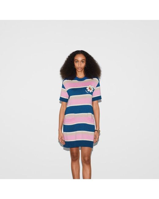 Gucci Blue Striped Cotton Wool Dress With Patch