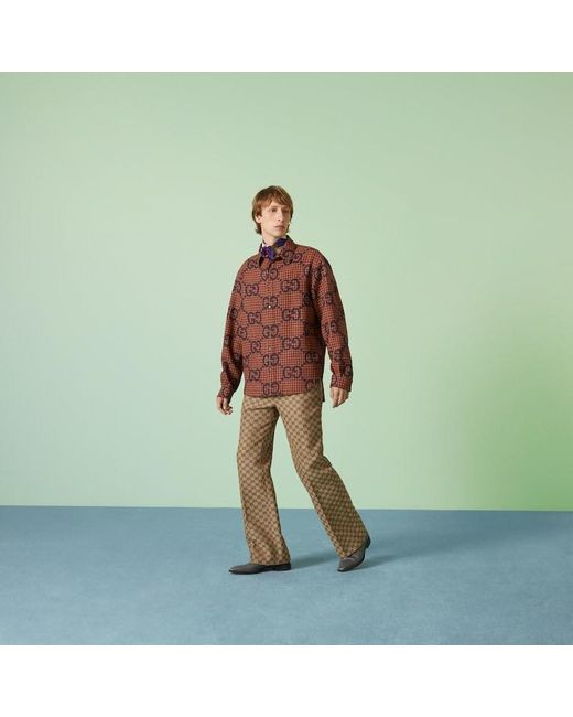 Camicia Maxi GG con stampa di Gucci in Brown da Uomo