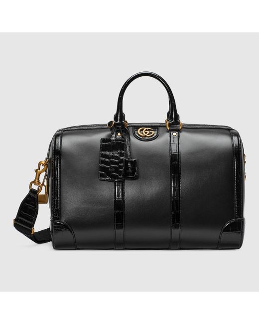 Gucci Black Crocodile Trim Duffle Bag With Double G for men