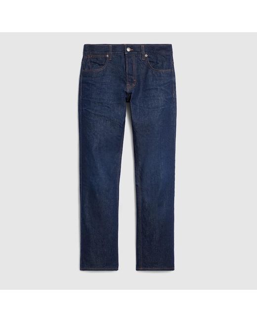 Gucci Blue Cotton Denim Pants With Embroidery for men