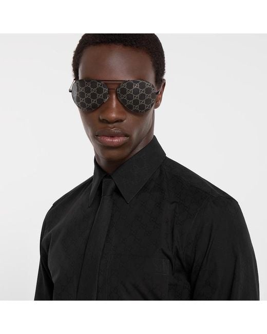 Gucci Black Gg Cotton Poplin Shirt, Size 14 for men