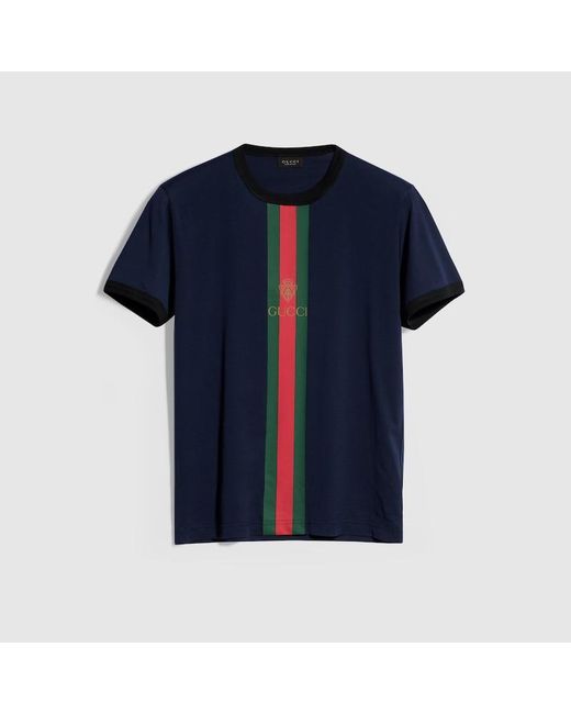 Gucci Blue Cotton Jersey T-Shirt With Print for men