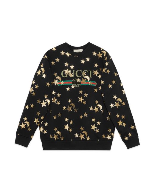 Gucci Black Sweatshirt With Stars And Moon Print