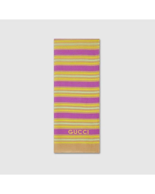 Gucci Yellow Halstuch Aus Seide Und Baumwolle Mit Streifen-Print