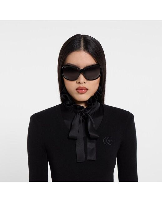 Gucci Black Fine Cashmere Silk Top With Embroidery