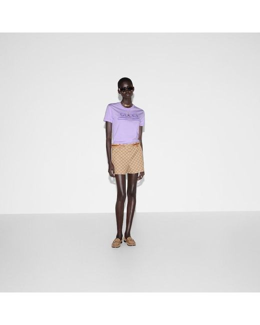 Gucci プリント ジャージー Tシャツ, パープル, ウェア Purple