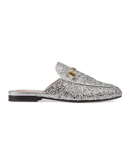 Gucci Metallic Princetown Glitter Backless Loafer
