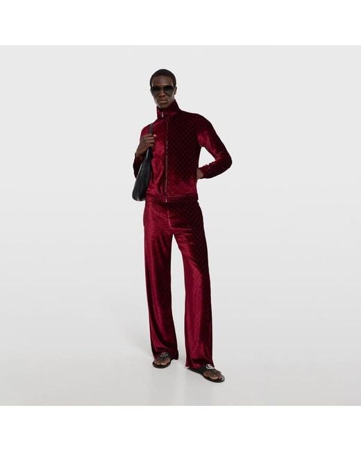 Gucci Red Gg Stretch Velvet Devoré Zipped Jacket for men
