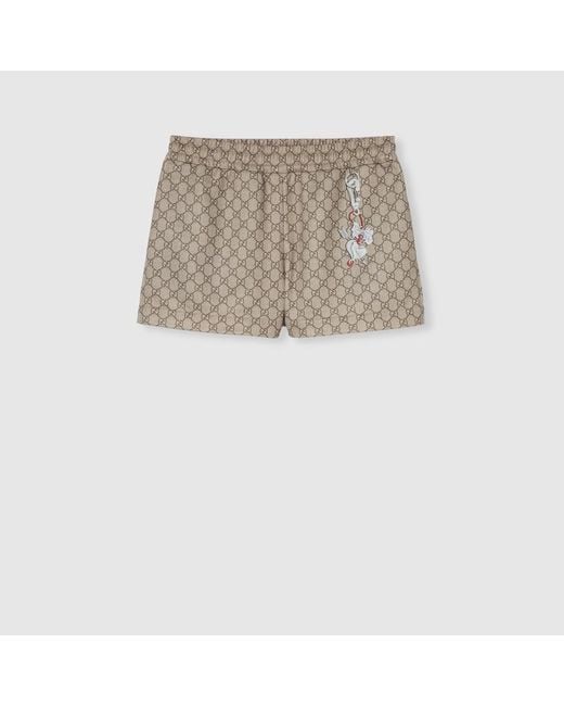 Gucci Natural Shorts Aus Technischem Jersey Mit Print, Größe