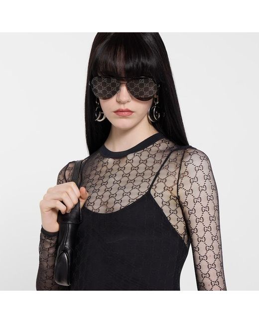 Gucci Black Gg Stretch Lace T-Shirt, Ready-To-Wear
