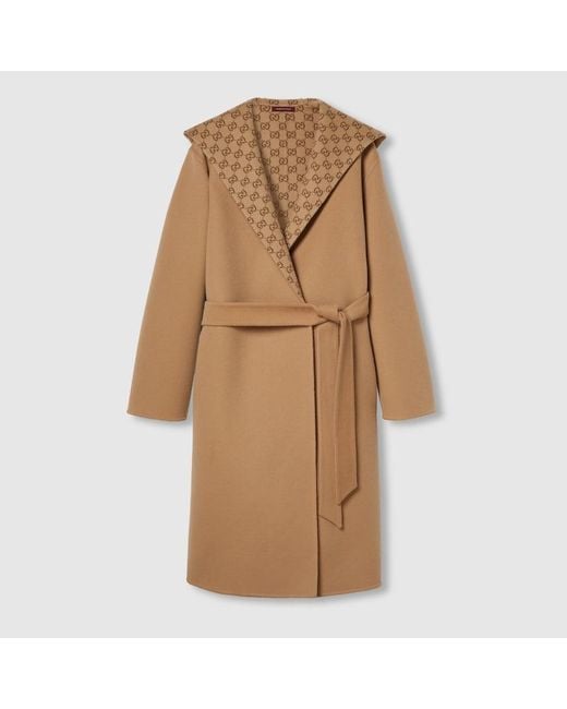 Gucci Natural Reversible Gg Silk Wool Blend Coat