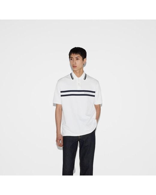 Gucci White Cotton Polo Shirt With Print for men
