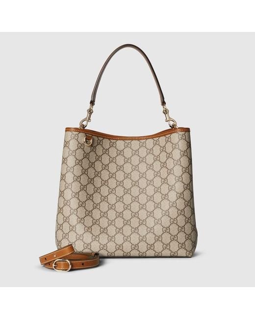 Gucci Natural Gg Emblem Medium Bucket Bag