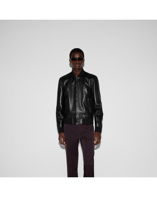 Gucci Black Embossed Gg Leather Bomber Jacket for men
