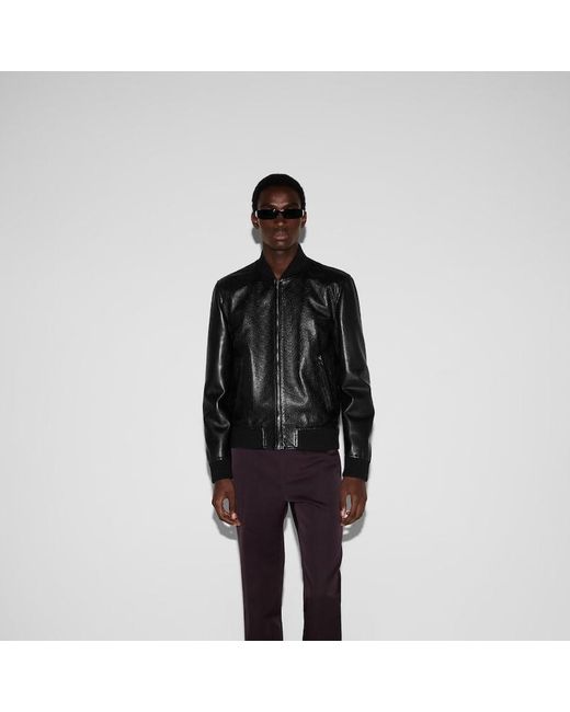 Gucci Black Embossed Gg Leather Bomber Jacket for men