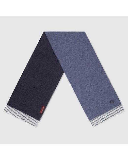 Gucci Blue Cashmere Scarf With Patch for men