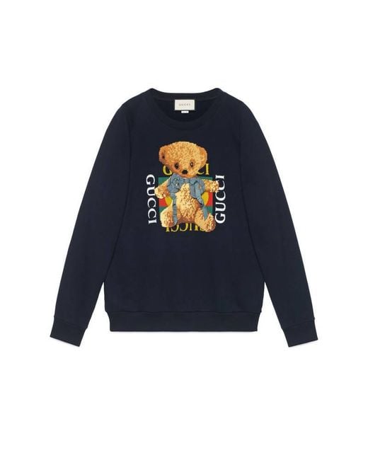 Sweat-shirt oversize avec logo et ours en peluche Gucci en coloris Blue