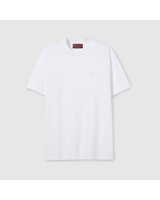 Gucci White Cotton Jersey T-Shirt With Embroidery