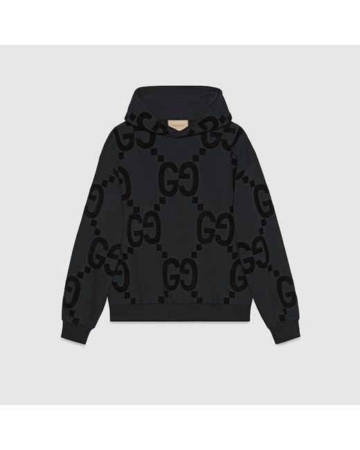 Gucci Black Monogram-embellished Relaxed-fit Cotton-jersey Hoody for men