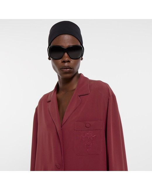 Gucci Red Silk Crêpe De Chine Shirt With Embroidery
