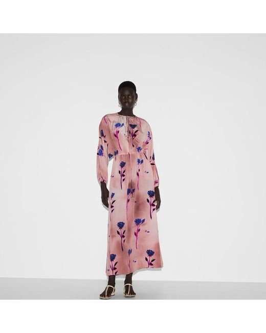 Gucci Pink Silk Crêpe De Chine Floral Print Dress