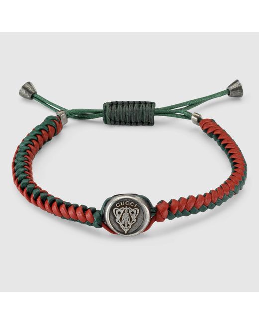 Gucci Woven Leather Bracelet in Red for Men | Lyst