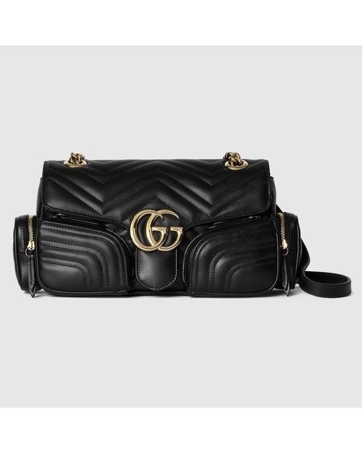 Bolso Gg Marmont Con Bolsillos Tamaño Pequeño Gucci de color Black
