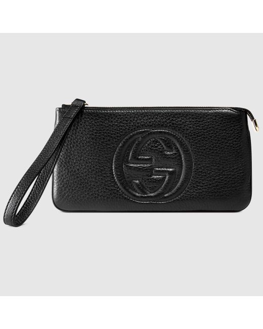 Gucci Soho Leather Wristlet in Black | Lyst