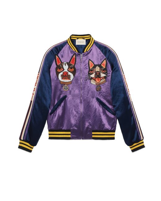 Gucci Purple Men's Bomber With Bosco And Orso for men