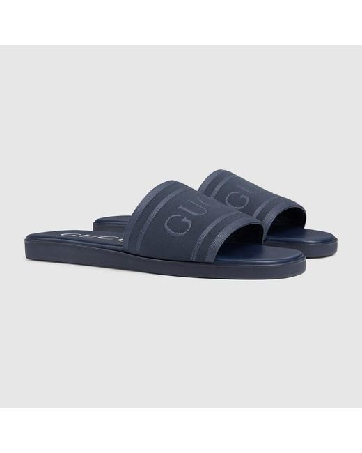 Gucci Blue Slide Sandal With Tonal Logo for men