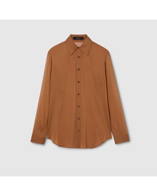 Gucci Brown Silk Stretch Chiffon Shirt, Size 15 for men