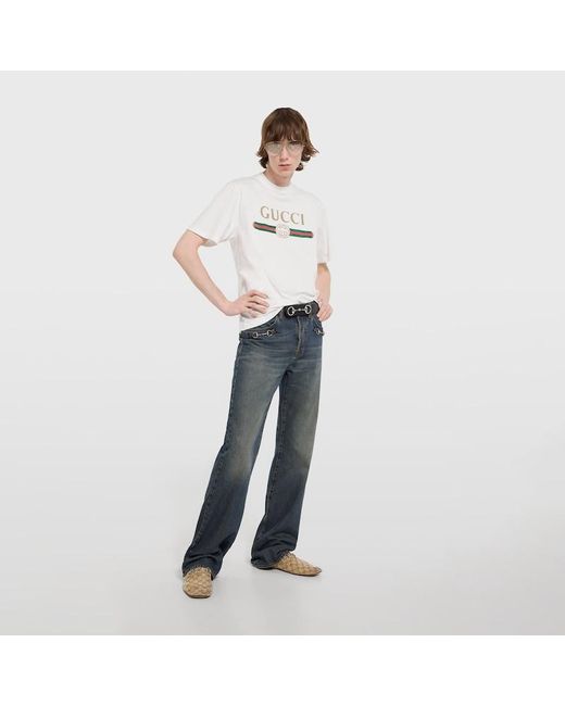 Gucci White Silk Blend Jersey T-Shirt With Print for men
