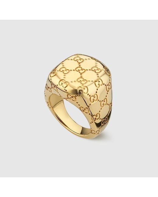 Anello Sigillo Con Motivo Gg, Taglia di Gucci in Metallic