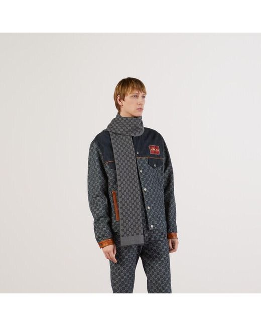 Gucci Double Jacquard Gg Wollschal in Gray für Herren