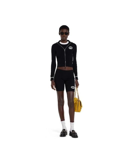 Gucci Black Ribbed Shorts With Intarsia, Size Xl, Ready-To-Wear