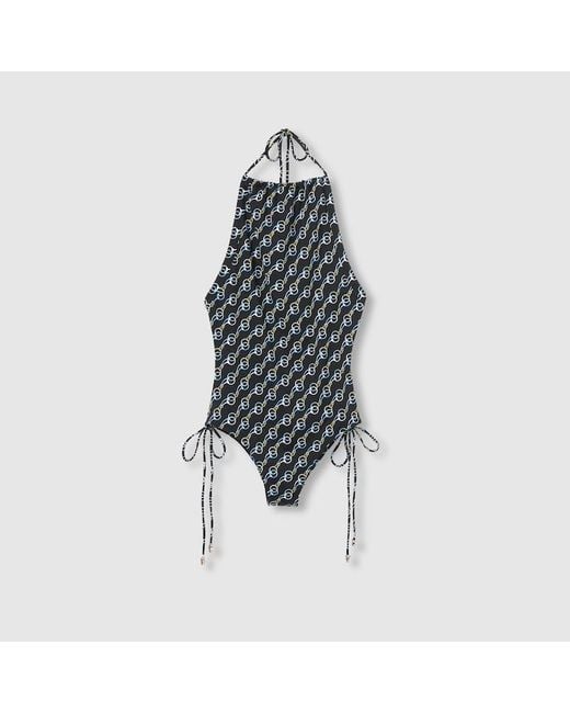 Gucci Blue Printed Sparkling Jersey Swimsuit