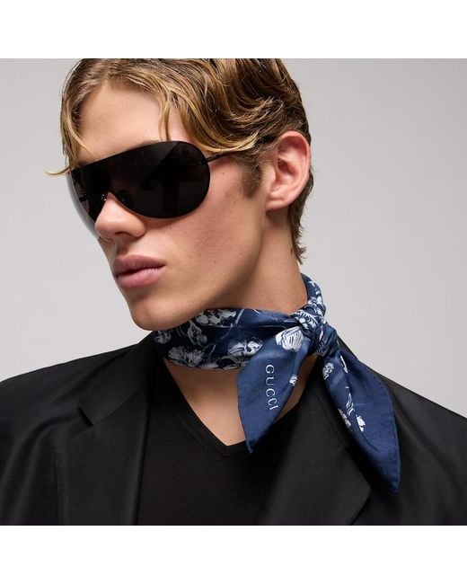 Gucci Blue Cotton Silk Jacquard Pocket Square for men