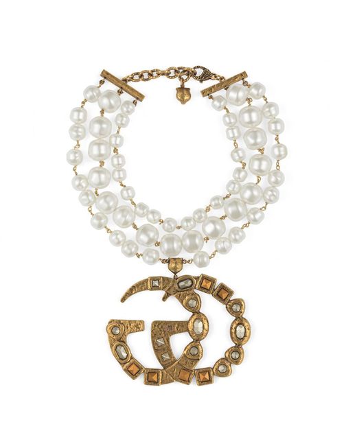 Gucci Crystal Double G Necklace in White - Lyst