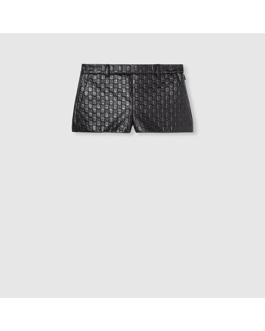 Gucci Black Embossed Gg Leather Shorts