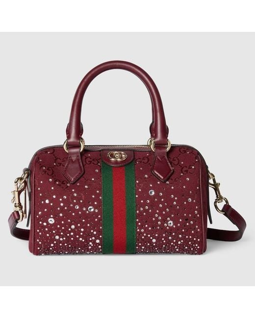 Gucci Red Ophidia Crystals Small Boston Bag