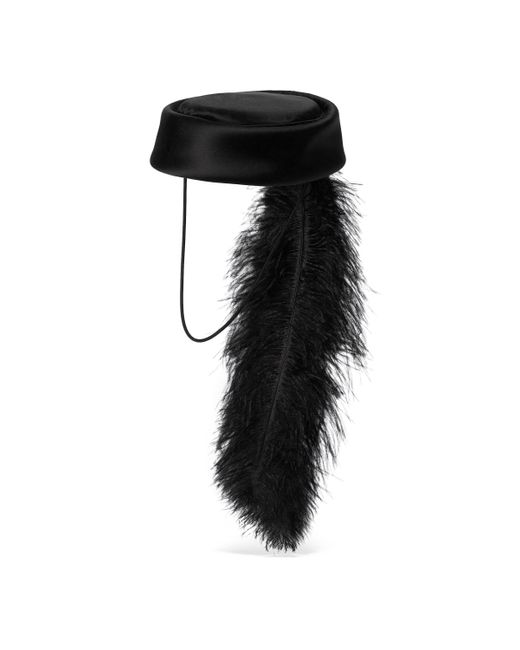 Gucci Black Satin Hat With Feathers