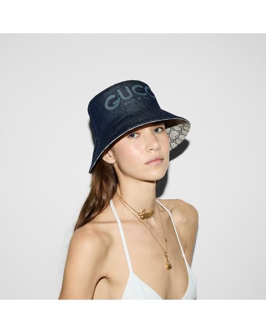 Gucci レーザー デニム バケットハット, ブルー Blue